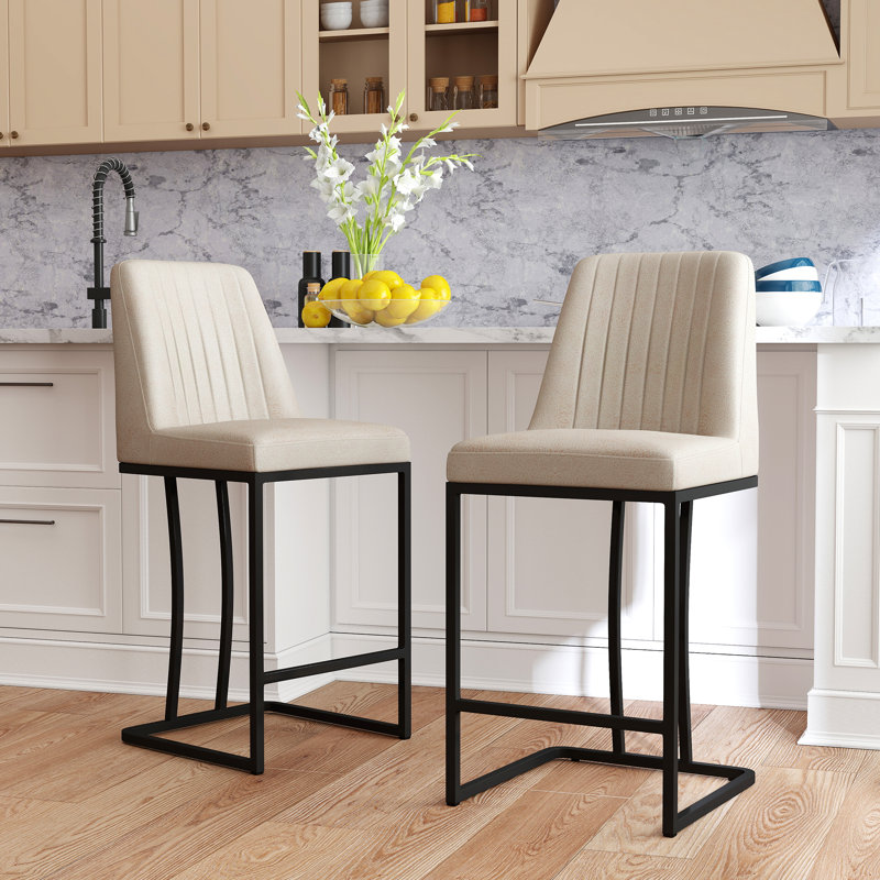 Tabouret de comptoir 24,8 po Irvona, Beige PU-like Fabric