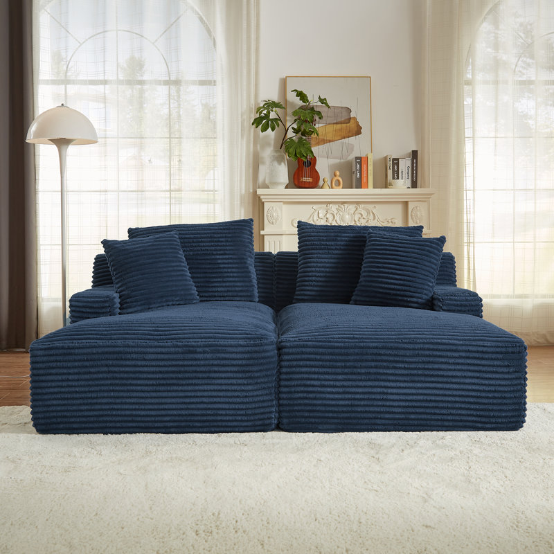 Très grande méridienne double de 78 po Boneless, Velours côtelé bleu