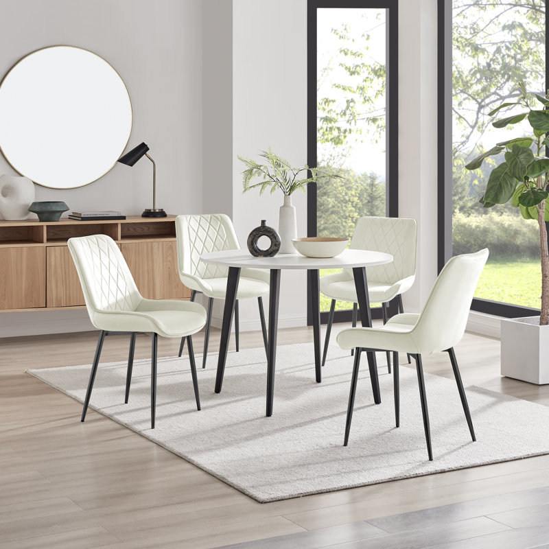 Betsab 4 - Person Dining Set, White/Black, Cream