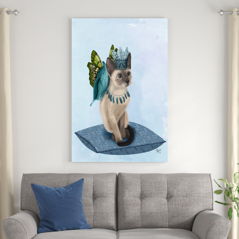 Chat avec des ailes de papillon bleu, H 48 po x l 32 po x P 1 po