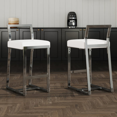 Modern Bar Stools Upholstered Counter Stool With Low Back And Metal Frame Industrial Island Chairs For Kitchen/Pub