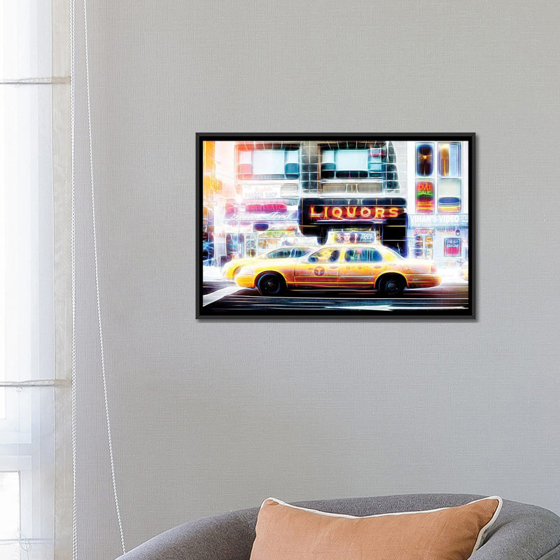 « liqueurs taxi » sur toile, H 18 po x l 26 po x P 1,5 po, Toile avec cadre noir, Pas de tapis