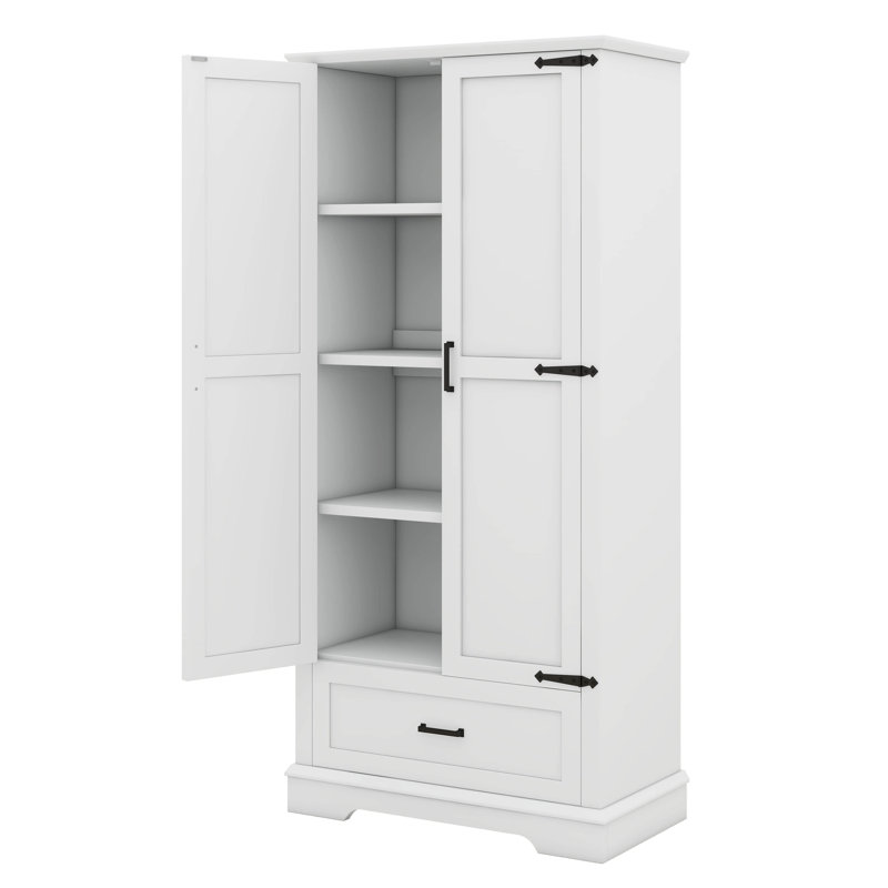 Grande armoire de rangement pour salle de bain, armoire autoportante avec deux portes et un tiroir, tablette réglable, panneau de fibres à densité moyenne