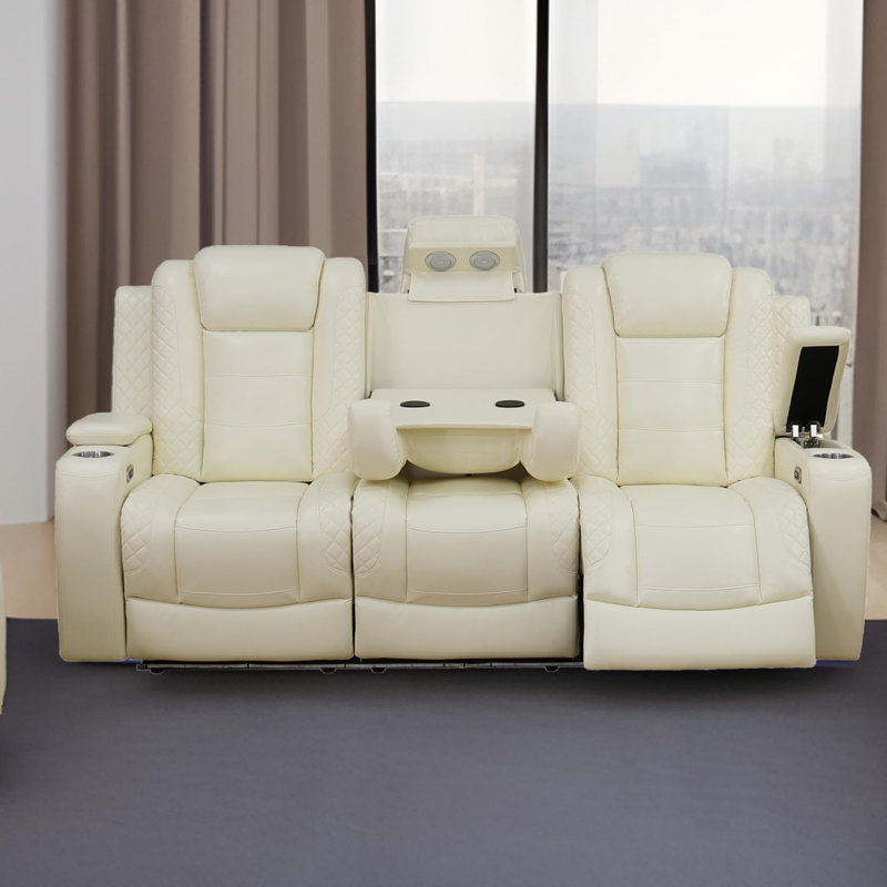 Breathing Leather Automatic Recliner Sofa, White Faux Leather