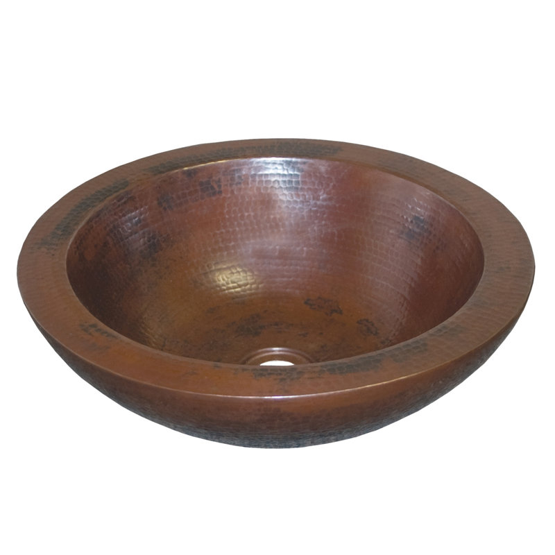 Laguna Hand-Hammered Copper Round Vessel Bathroom Sink, Antique Copper