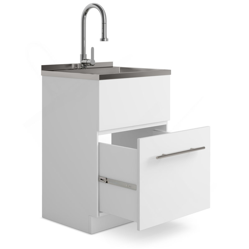 Metro - Armoire à linge 24 po avec robinet et évier en acier inoxydable - blanc, H 35,4 po x l 19,7 po x P 23,6 po