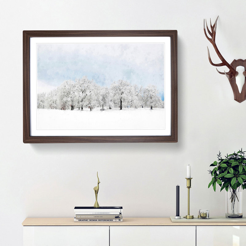 Snow Covered Trees - Picture Frame Painting Print, 45cm H x 63cm W x 2cm D, Walnut Framed