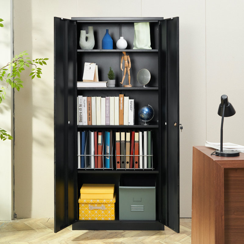 Armoire de rangement en métal, armoire de rangement verrouillable en acier avec 2 portes magnétiques