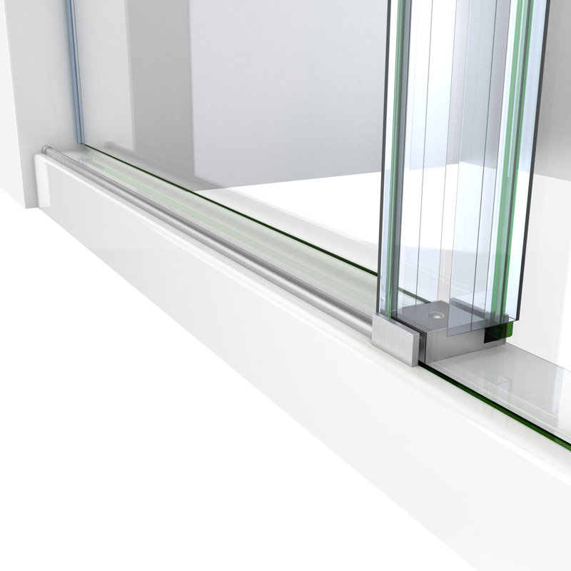 76" Frameless Clear Glass Sliding Shower Enclosure with Stainless Steel Hardware