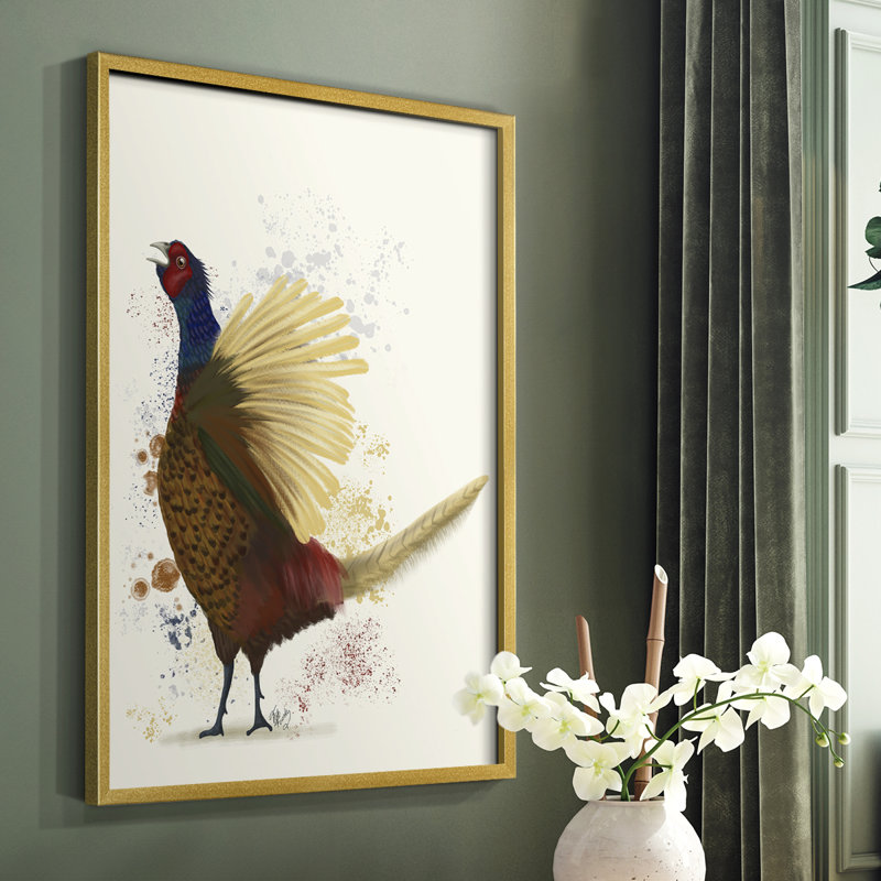 Pheasant Splash 8, reproduction encadrée - bois massif, Cadre doré simple, H 10 po x l 8 po