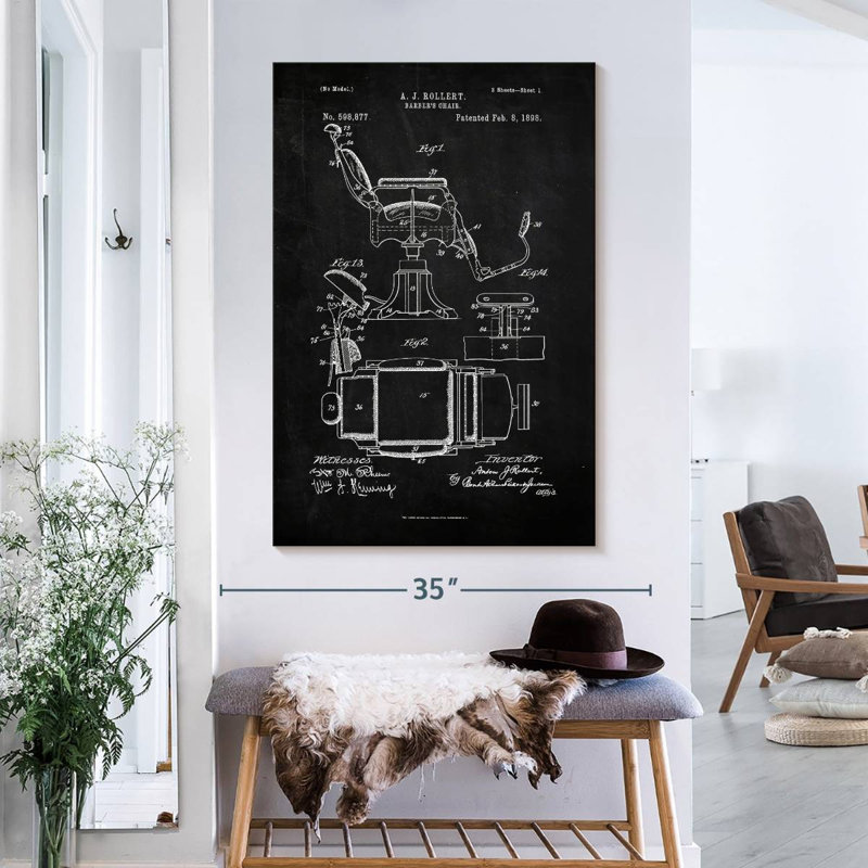 Barber's Chair Vintage BW - impression sur toile tendue, H 39 po x l 26 po x P 1,25 po