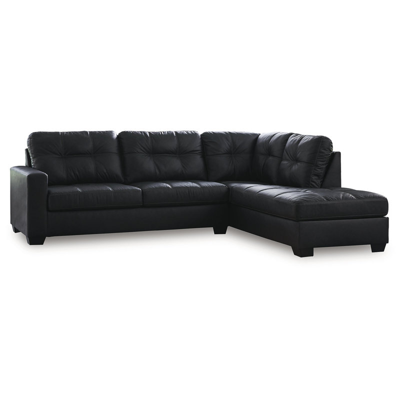 Brakefield 2-Piece Sectional With Chaise, Black Faux Leather, Right Hand Facing