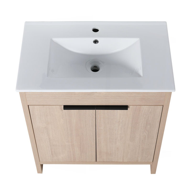 30 Inch Freestanding Bathroom Vanity With White Ceramic Sink & 2 Soft-Close Cabinet Doors