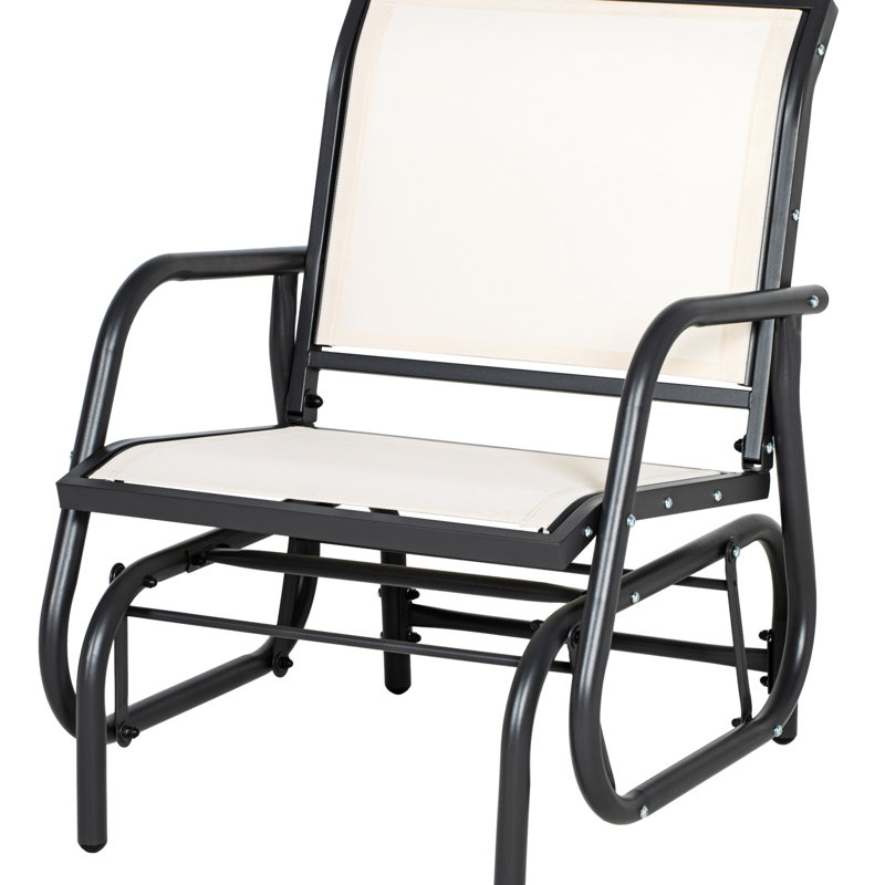 Cream White Backyard Glider Chair With Metal Frame And Breathable Mesh Fabric For Garden, Poolside, Balcony Poolside Structure Padding Backyard,