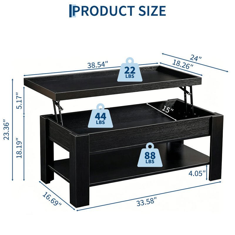 Table basse à plateau relevable Modern, Noir