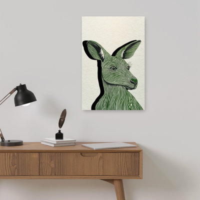 Green Kangaroo Portrait Modern Animal Nature Wall Art Print by Pictufy Studio IV - Wrapped Canvas Print