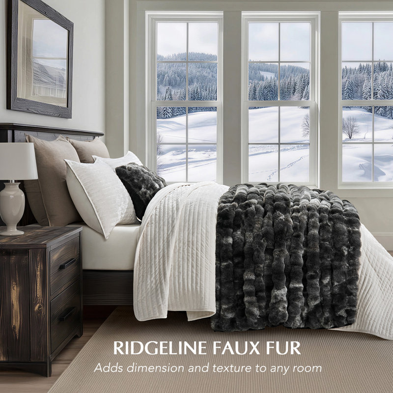 Ridgeline Faux Fur Throw Blanket, 60" L x 50" W, Black Marble