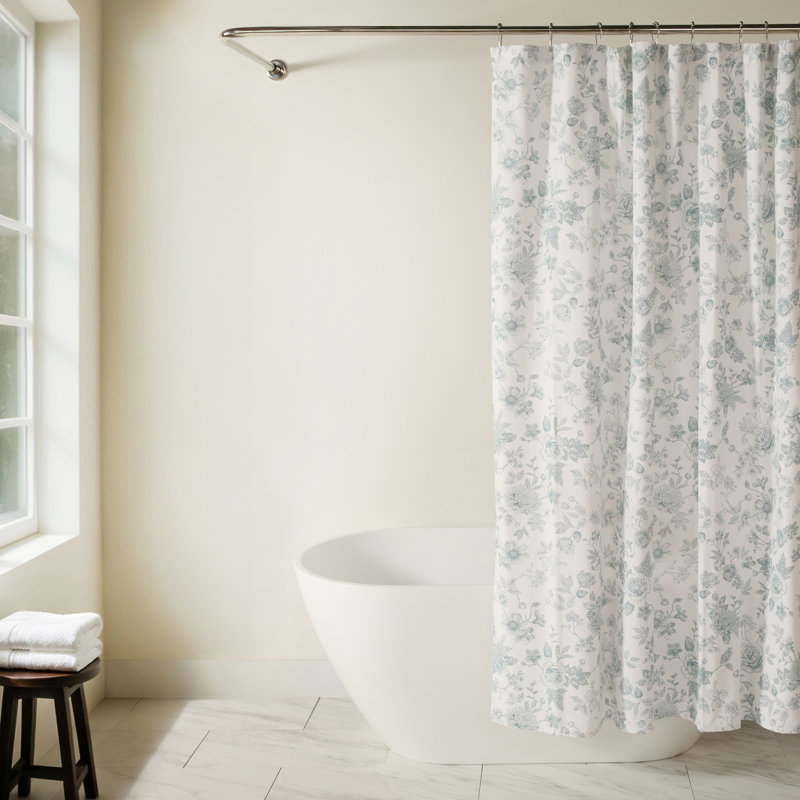 Cotton Blend Floral Shower Curtains, Blue Floral