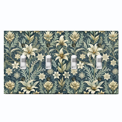 Metal Light Switch Plate Cover; Standard Size 4 Gang Toggle - Elegant William Morris Style Flowers