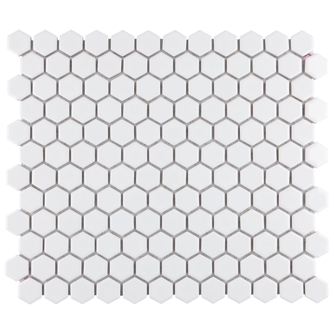 Metro 1" Hex Glossy White 10-1/4 in. x 11-7/8 in. Porcelain Mosaic Floor and Wall Tile Merola Tile