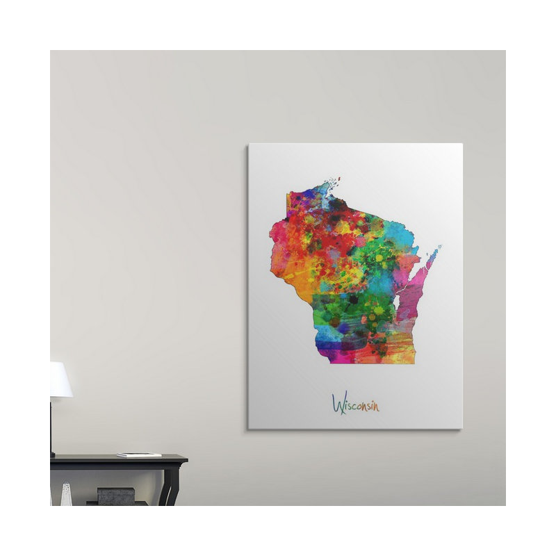 «Wisconsin Map» par Abarca, impression, H 48 po x l 36 po x P 1,5 po, Toile