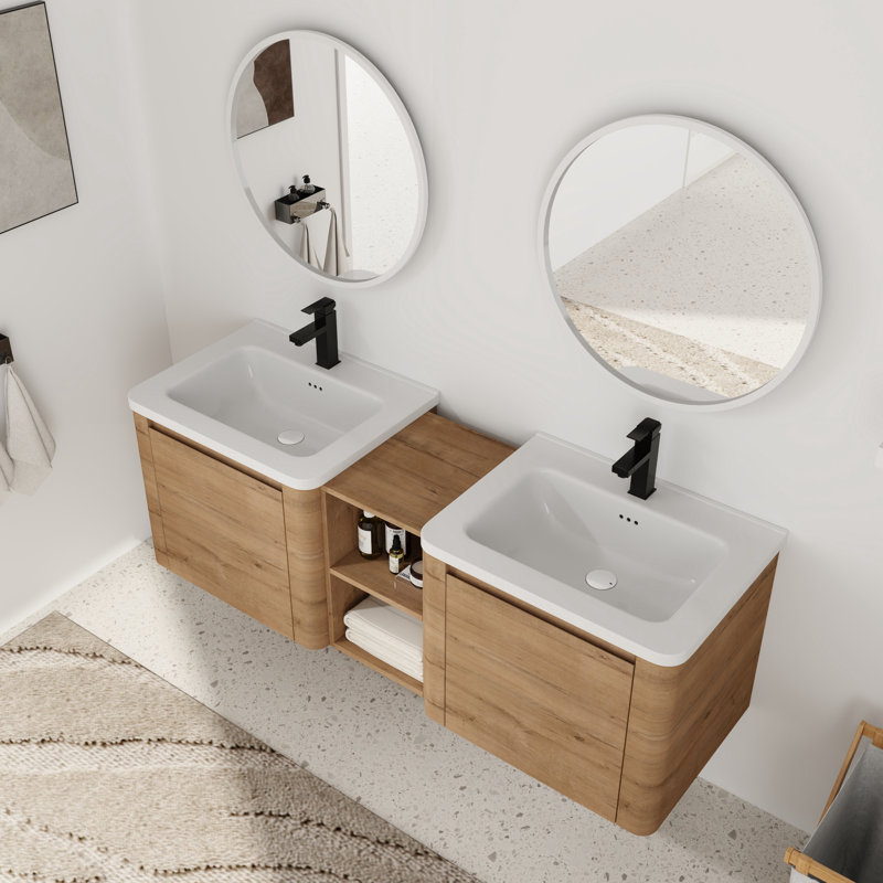 60'' Double Bathroom Vanity with Ceramic Top, 60"