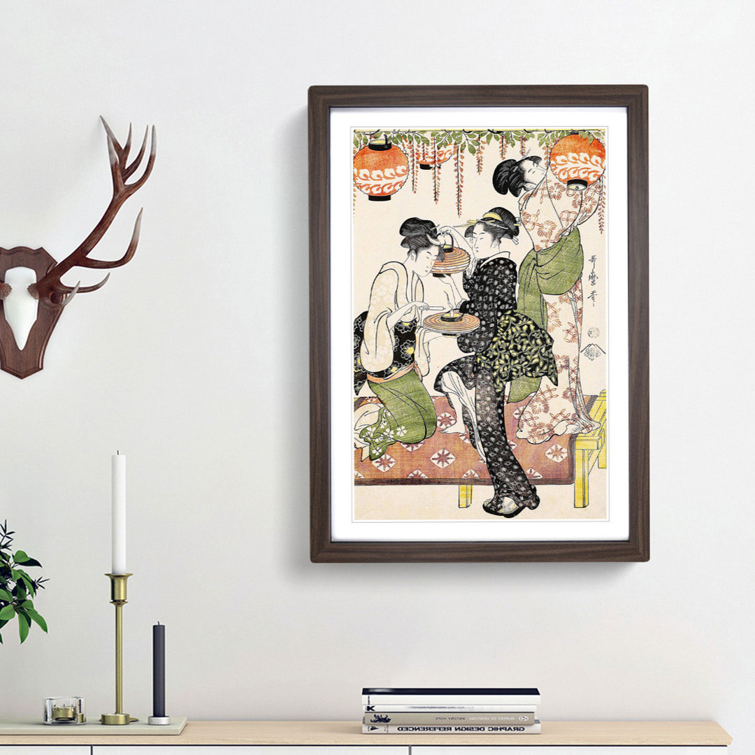 Ladies Under a Wisteria Tree by Kitagawa Utamaro - Picture Frame Painting Print