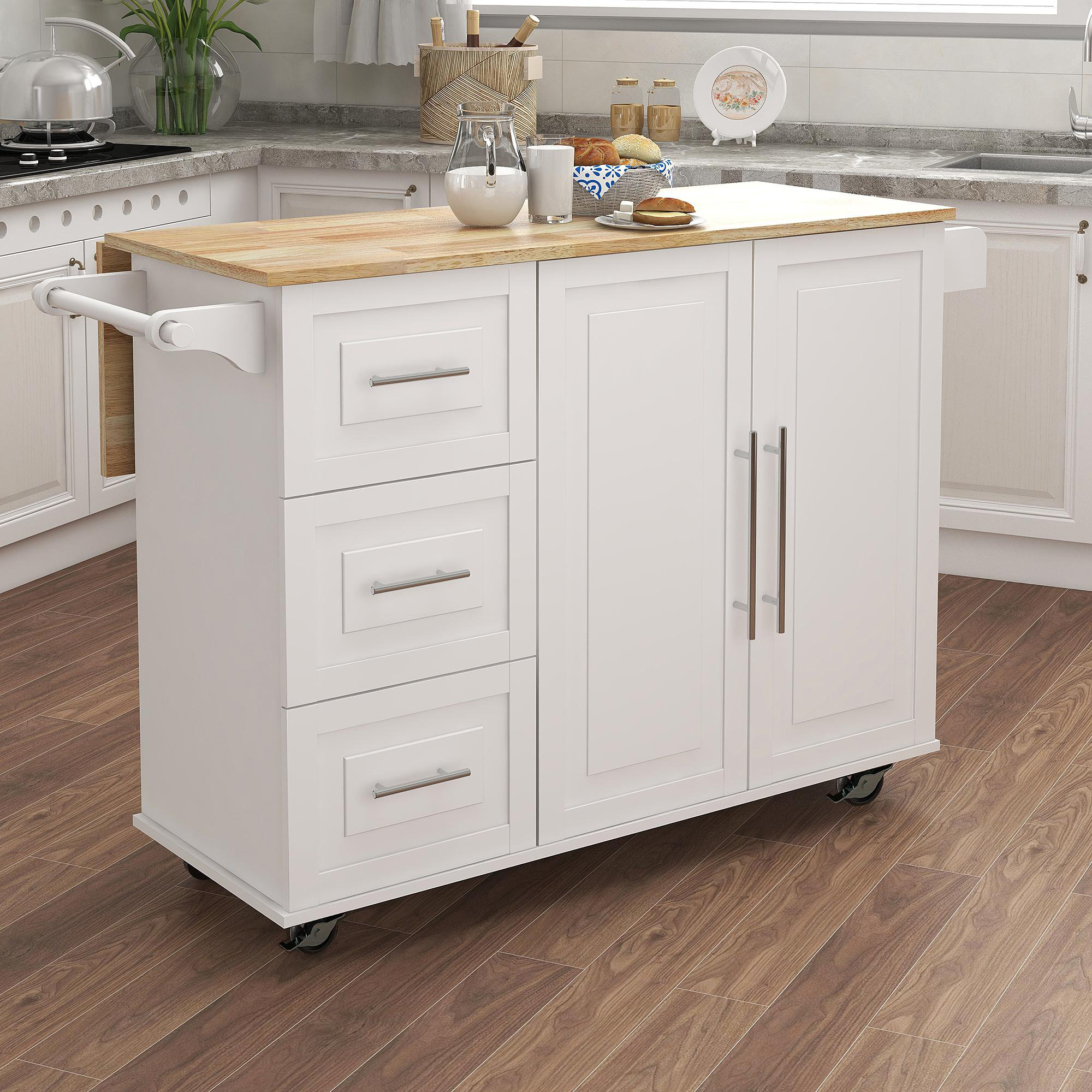 Lark Manor™ Karole 53.54'' Kitchen Cart With Solid Wood Top And Locking ...