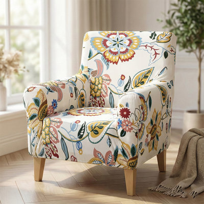 Floral Armchair Slipcover Stretch Modern Sofa Shield Fitted Arm Chair Cover Furniture Protector for Living Room 1-Piece Accent Chair Covers