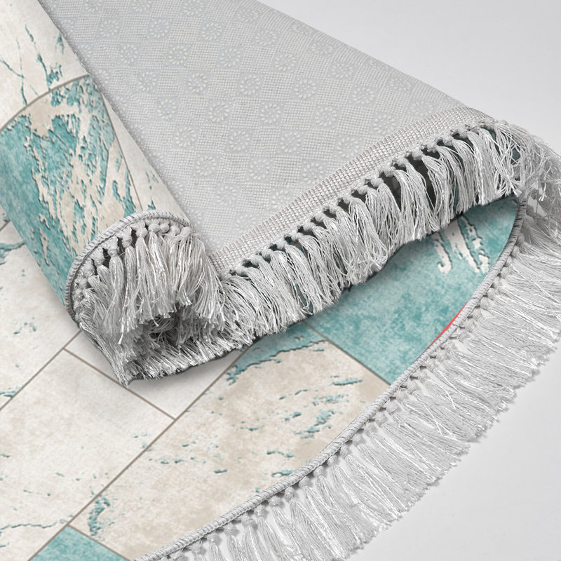 Tapis bleu / gris Elvena, Ovale 5 pi 3 po x 7 pi 7 po