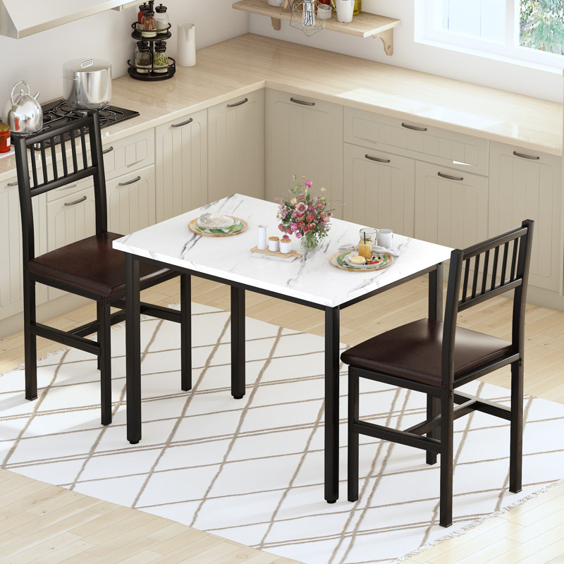 Ensemble de salle à manger 2 pièces pour salle à manger de style moderne 3 pièces Mareile, ensemble de salle à manger rectangulaire L 35,4 po x l 23,6 po avec 2 chaises à haut dossier