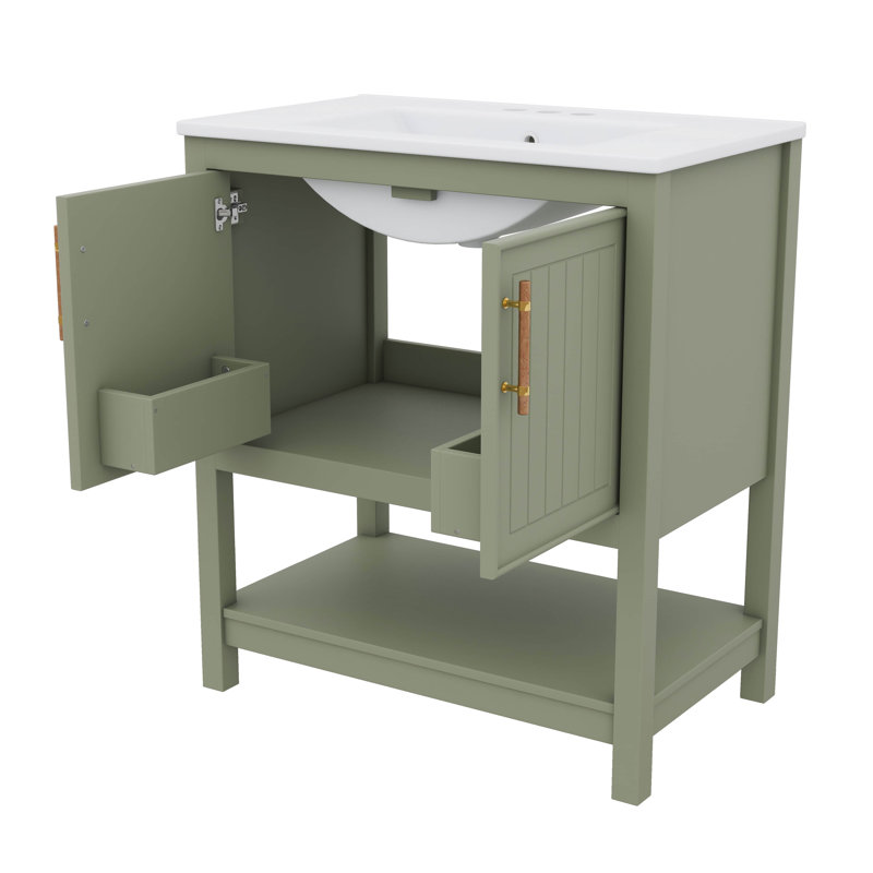 Le meuble-lavabo de 30 pouces est livré avec un lavabo en céramique et un rangement flexible, Vert