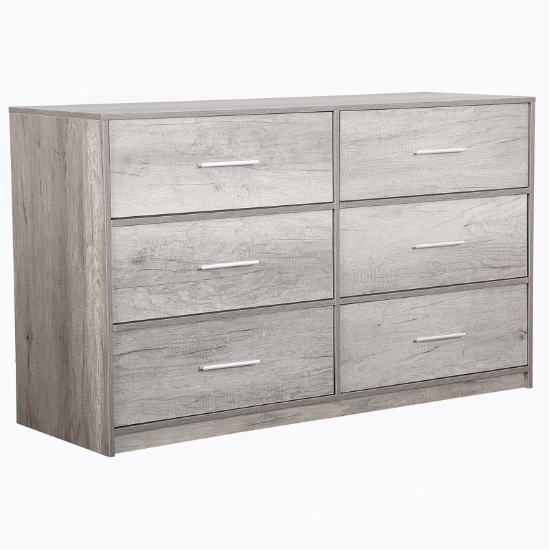 Commode 6 tiroirs avec tiroirs en tissu, Gris