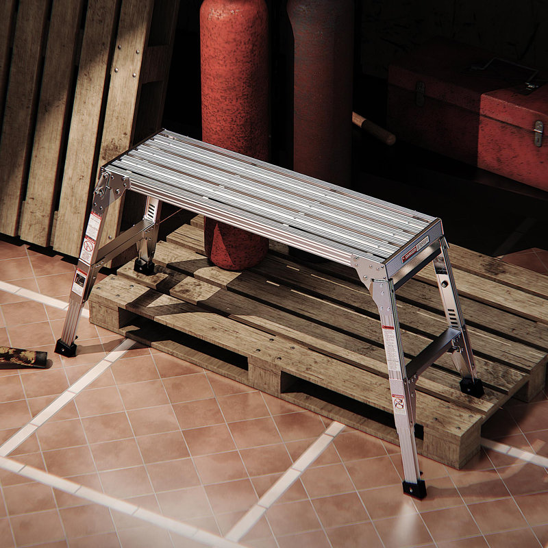 Plateforme de travail en aluminium Banc de travail pliant pour grand escabeau 40 po de largeur, pieds télescopiques de 22 po à 27,5 po de hauteur