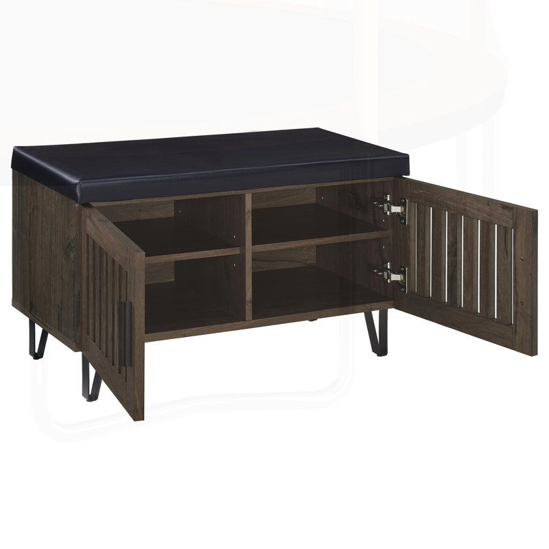 Banc de rangement à 2 portes avec siège rembourré et grand espace intérieur, parfait pour un décor moderne et fonctionnel
