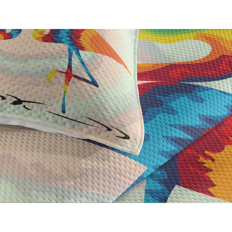 Flamingo Coastal Polyester Coverlet, King Bedspread + 2 Shams