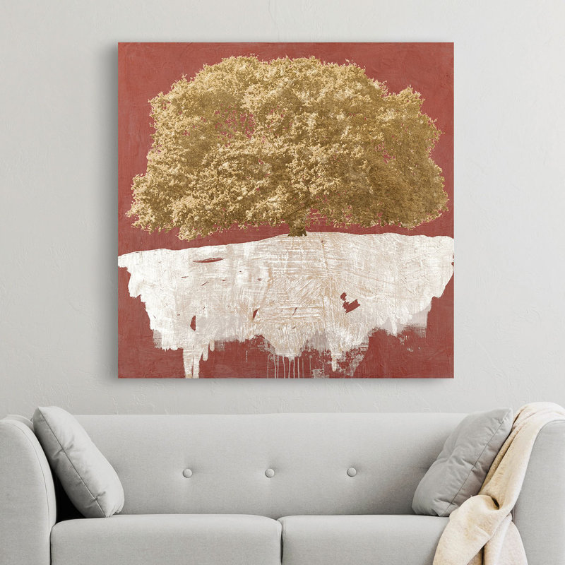 Golden Tree On Red by Alessio Aprile - Wrapped Canvas Print, 70cm H x 70cm W x 4cm D