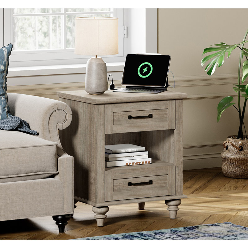 Table de chevet 2 tiroirs Scarlett, Individuel, Gris