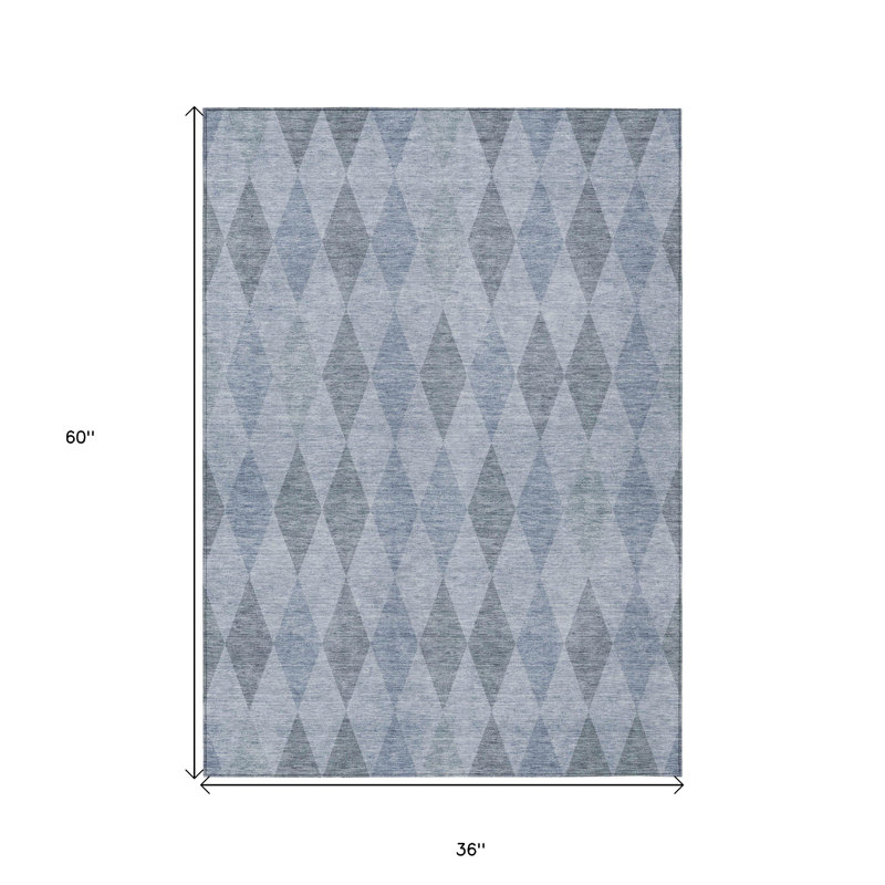 3' X 5' Denim Blue Geometric Washable Non Skid Indoor Outdoor Area Rug