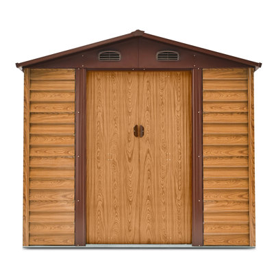 8 ft. x 6 ft. Outdoor Storage Shed, Wood Grain Metal Shed with Sliding Doors and Foundation -  EGEIROS LIFE, EL-PWHWGR-68-Z-W8