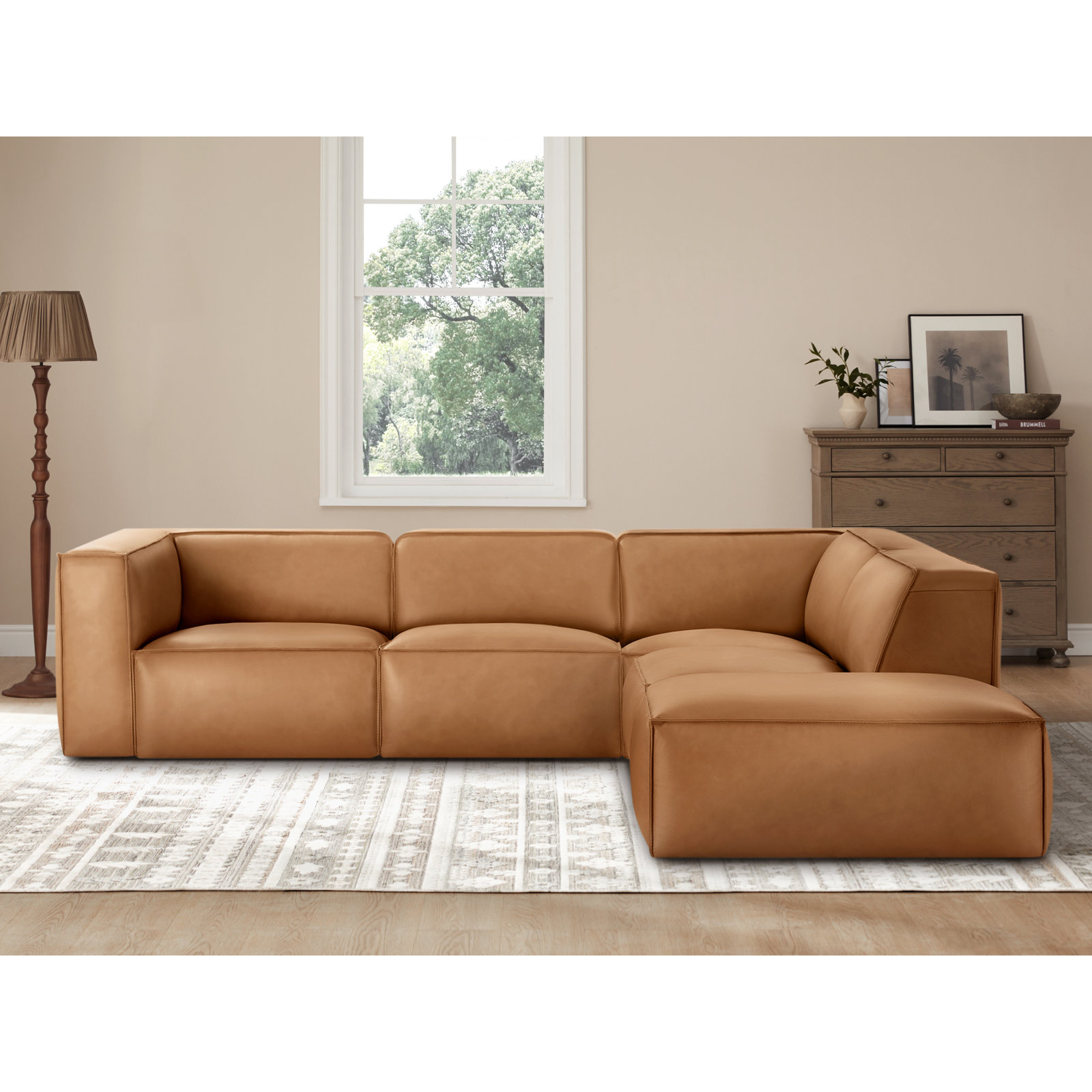Jaye 4-Piece Genuine Leather Modular Sectional With Ottoman