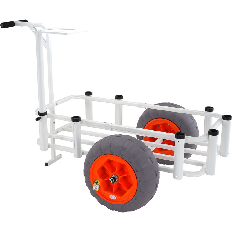 Heavy-Duty White Aluminum Beach Fishing Cart with Balloon Tires