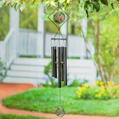 Carillon en verre teinté à la main avec fleurs roses Avria, 36 po