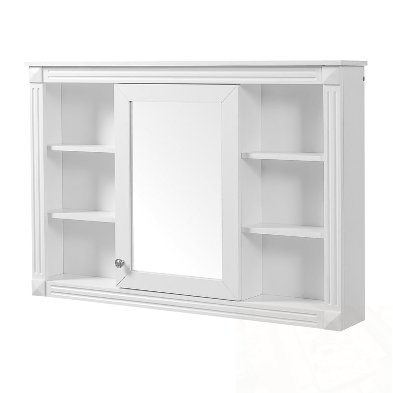 Armoire de rangement murale avec miroir et 4 tablettes ouvertes