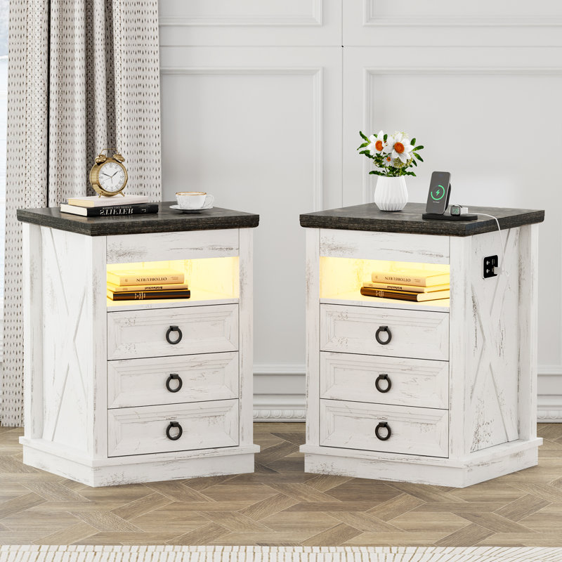 3-drawer Nightstand With Hidden Storage, White/Brown