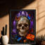 Reproduction d'art encadrée noire rétro avec fleurs de mort de style gothique rétro-114809795