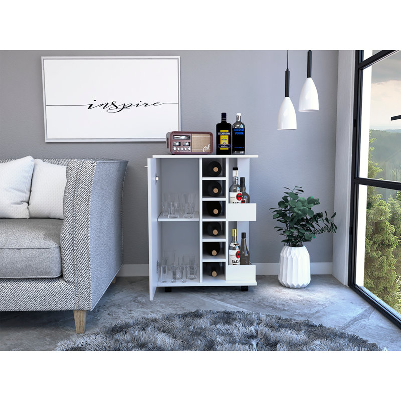 2-Shelf 6-Bottle Bar Cart with Division White, White