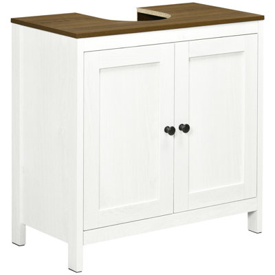 Floor Standing Under Sink Bathroom Table, Adjustable Shelf, Double Doors Data Freestanding Storage Cabinet, Doors, Antique White Interior