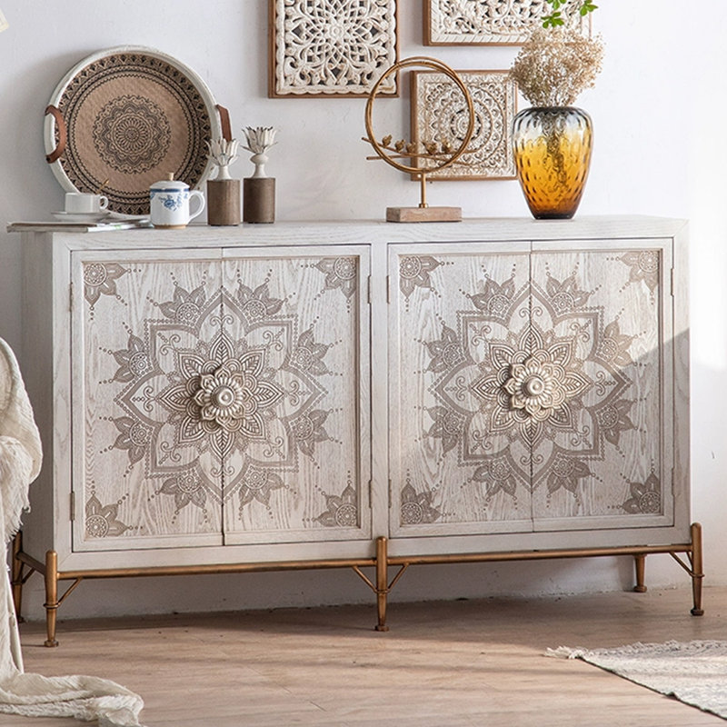 Retro White Solid Wood Sideboard
