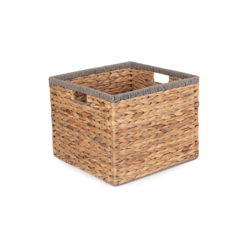 Wicker Storage Basket with Grey Rope border, 32 cm H x 40 cm W x 40 cm D